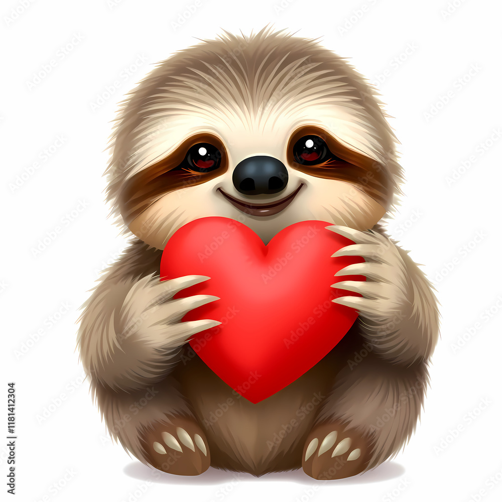 Fototapeta premium Cute Sloth with Heart, Perfect for Valentine's Day