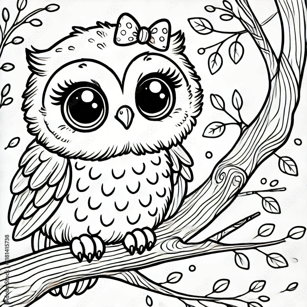 Obraz premium Black white lineart coloring book, cute animal character. easy coloring page for kids and adults. 