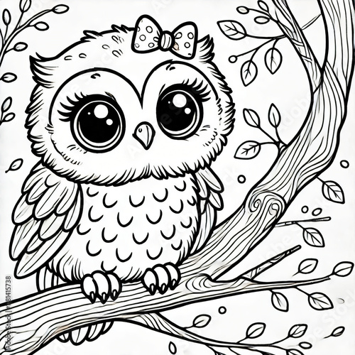 Black white lineart coloring book, cute animal character. easy coloring page for kids and adults. 