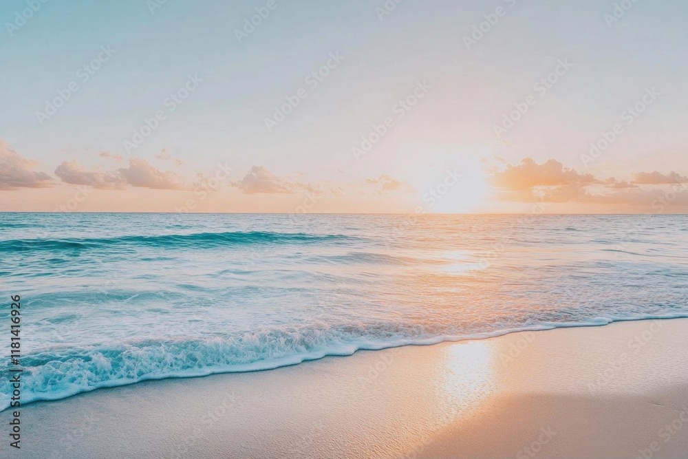 Serene beach at sunset with gentle waves and soft colors. Serene beach at sunset with gentle waves and soft colors.
