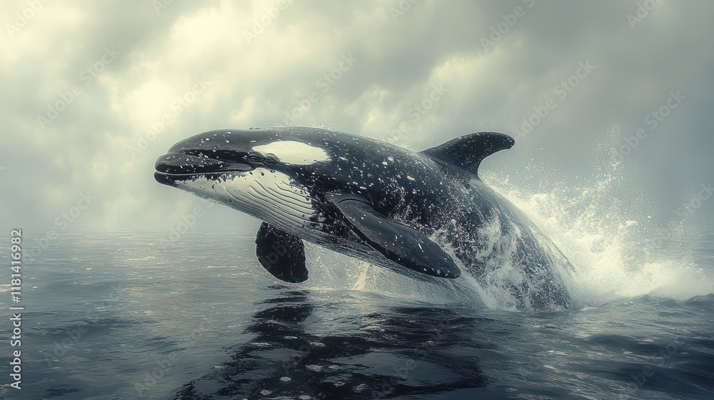 Fototapeta premium Majestic Orca Leaping from the Ocean's Depths