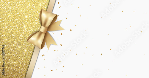 Empty gift voucher with place for text. Luxury background with gold glitter. Elegant template for card, coupon, certificate