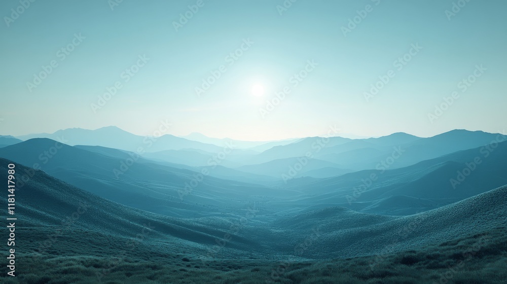 Obraz premium Majestic mountains bathed in soft blue hues during sunrise light
