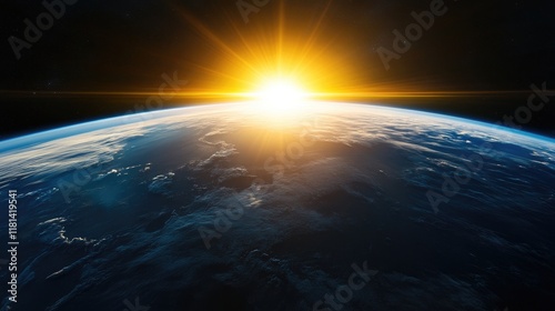 Sunrise over planet Earth in space.