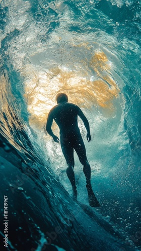 Diver explores clear waters and marine life in tropical ocean during daylight...