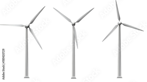 wind turbines isolated on white transparent background
