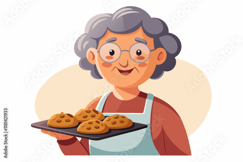 Smiling Elderly Woman Baking Cookies – Nostalgic Digital Painting Portrait