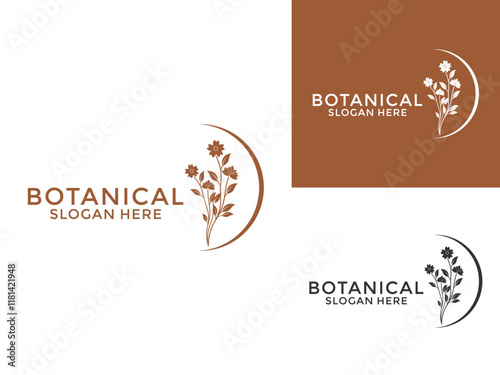 Nature floral botanical logo vector. Vintage style Flower Plant logo design template