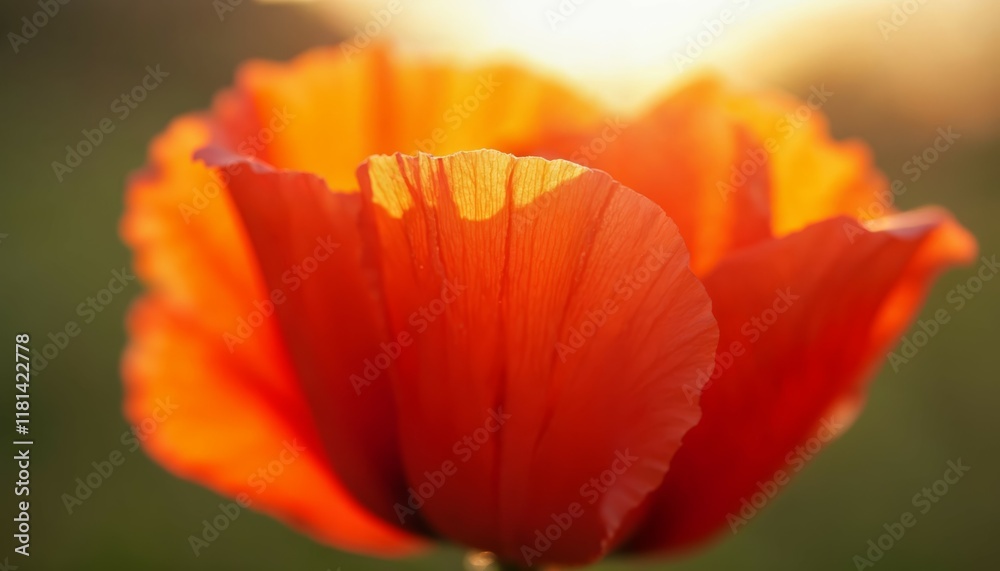 Close up of a vibrant orange poppy flower at sunset. Floral beauty, nature photography. Close up of a vibrant orange poppy flower at sunset. Floral beauty, nature photography.