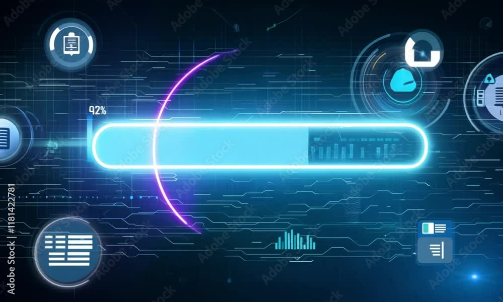 Sleek Glowing Progress Bar in Vibrant Blue Filling Gradually