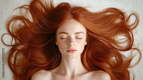 Stunning Red Hair Model in a Peaceful Pose photo