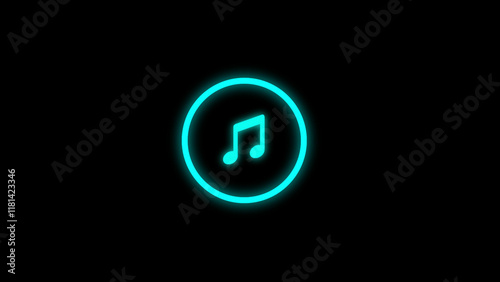 Audio music player icon and glowing loop effect animation. Neon music icon concept in neon double collar circle.