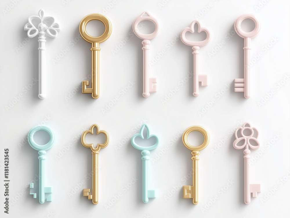 10 icônes de clefs en 3D sur fond blanc 10 icônes de clefs en 3D sur fond blanc