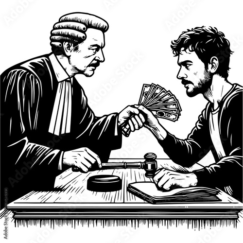 Man Paying Judge with Cash engraving vector