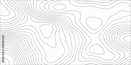 Abstract white contour wave lines topographic background, lines map seamless pattern, modern wallpaper texture and realistic design used for banner and posters, mountain relief geographic pattern.