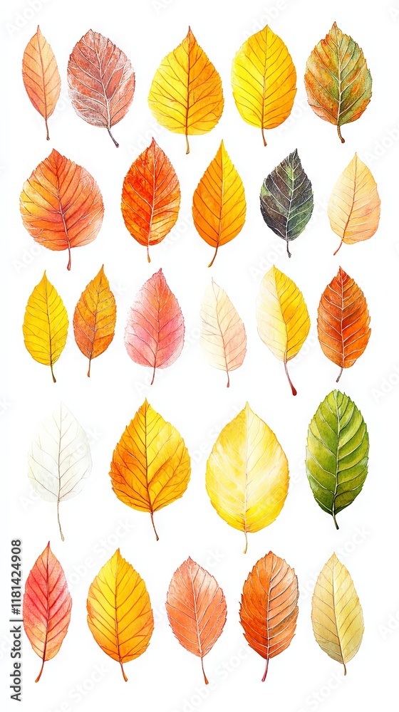 Obraz premium Autumn Leaves Watercolor Illustration - Vibrant Fall Foliage