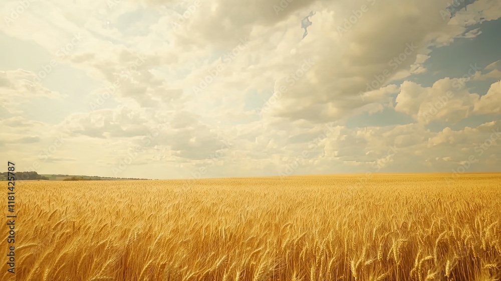 Fototapeta premium Golden Wheat Field Under a Cloudy Sky
