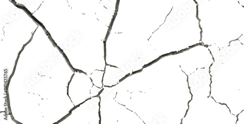 Vector Cracked Surface Textures with Earthquake Damage to Land, Floor, and Wall Surfaces in Black, White, and Grey, Perfect for Simulating the Aftermath of Earthquake Destruction.

