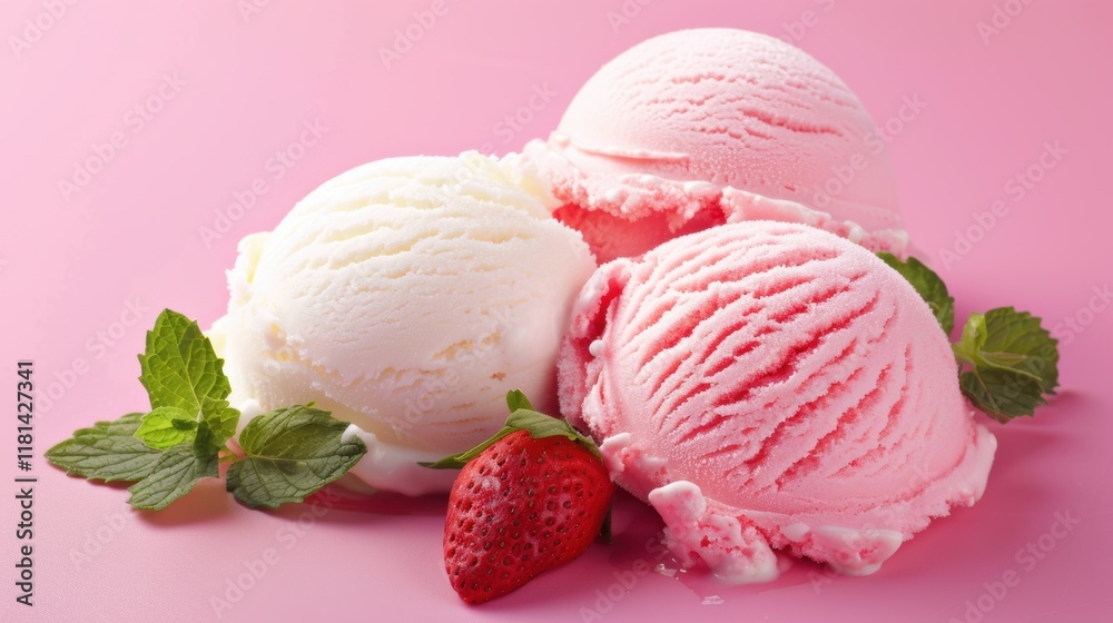 Minimalist Summer Delight: Ice Cream Set Against a Pastel Pink Backdrop Minimalist Summer Delight: Ice Cream Set Against a Pastel Pink Backdrop