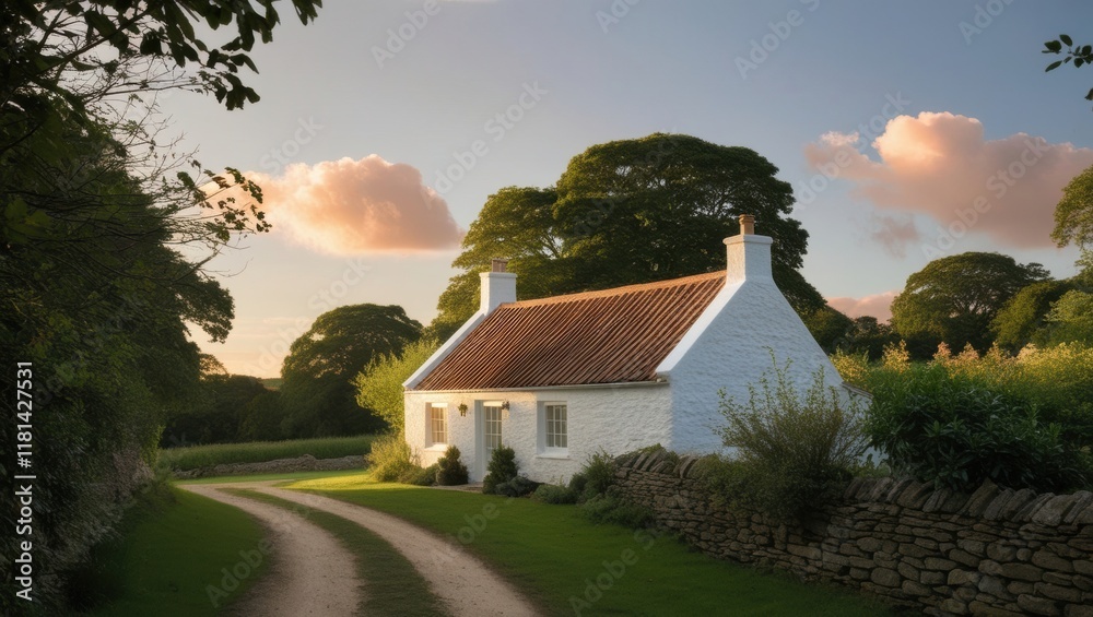 Fototapeta premium A Tiny White House in the Countryside