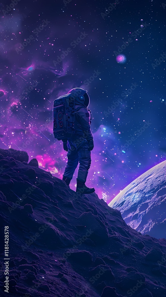 Digital technology blue and purple space astronaut poster background Digital technology blue and purple space astronaut poster background