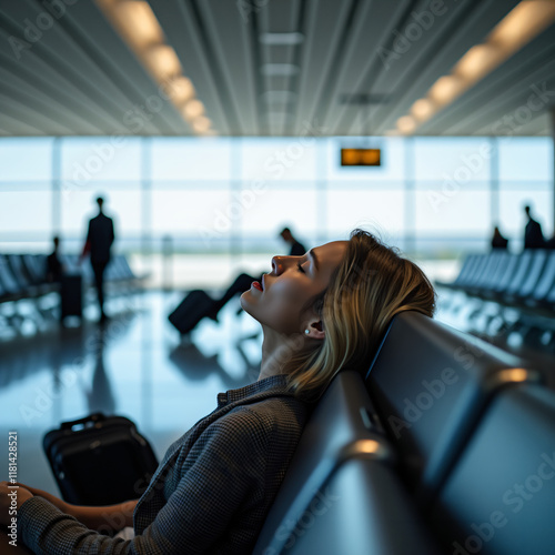 Tired Traveler Resting at Airport Terminal