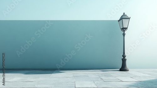 Elegant street lamp beside a minimalist wall on a calm morning