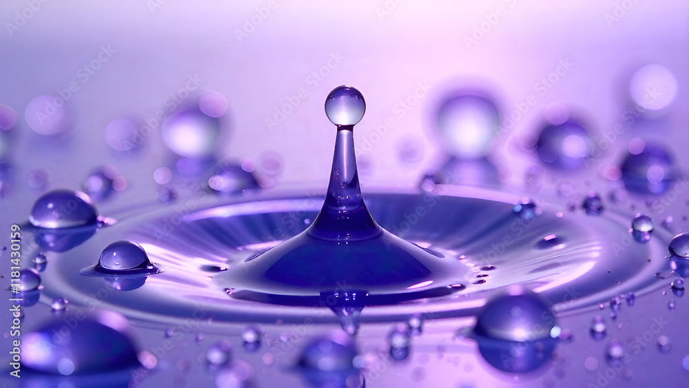 Abstract Background. A close-up image that captures intricate details of water droplets on a surface, in blue and purple shades.