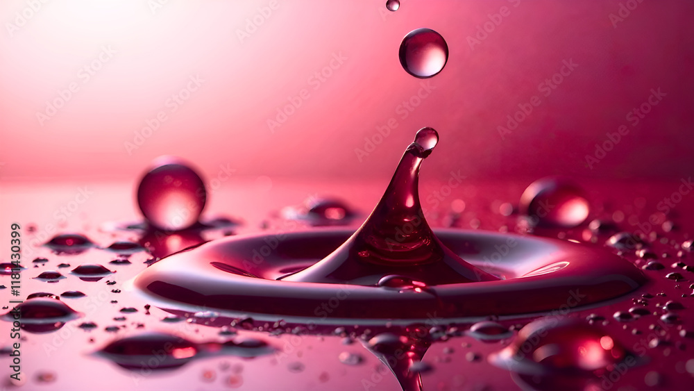 Abstract Background. A close-up image that captures intricate details of water droplets on a surface, in burgundy and red shades.