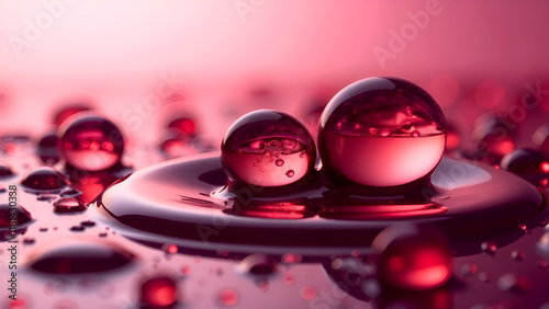 Obraz na płótnie Abstract Background. A close-up image that captures intricate details of water droplets on a surface, in burgundy and red shades. w salonie