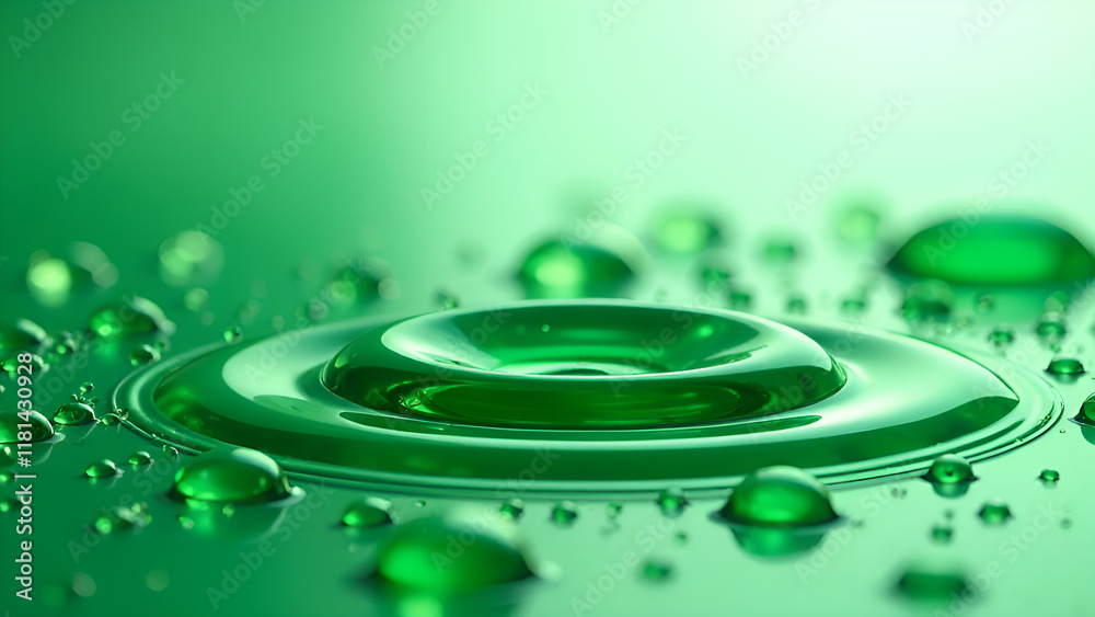 Abstract Background. A close-up image that captures intricate details of water droplets on a surface, in green shades.