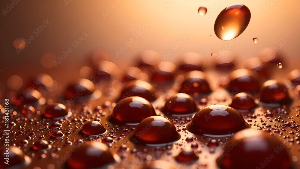 Abstract Background. A close-up image that captures intricate details of water droplets on a surface, in brown shades.