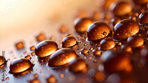 Obraz na płótnie Abstract Background. A close-up image that captures intricate details of water droplets on a surface, in brown shades. w salonie