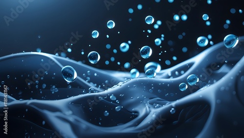 Scientific Micro Droplets Floating in Zero-Gravity with Soft Blue Lighting

