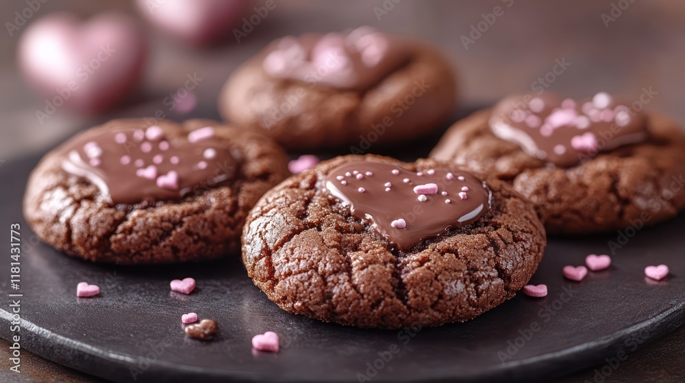 Delicious Chocolate Cookies with a Heart-Shaped Glaze for Valentine's Day Delicious Chocolate Cookies with a Heart-Shaped Glaze for Valentine's Day