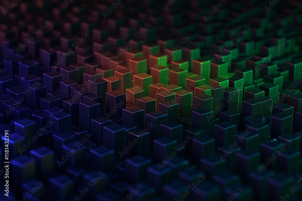 Obraz premium A fractal vortex made of cubes, each reflecting a different color of the rainbow