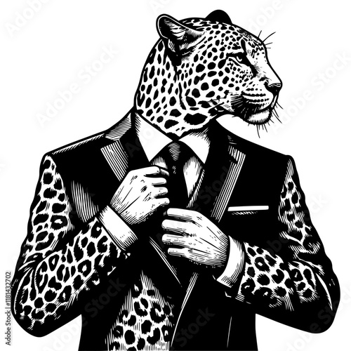 Leopard businessman in Suit engraving vector