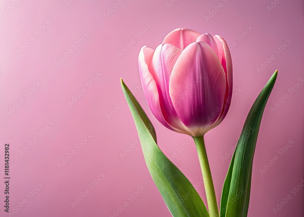 Naklejka premium Elegant pastel pink tulips bloom against a minimalist background.