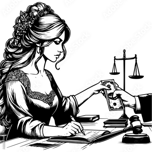 Man Paying Judge with Cash engraving vector
