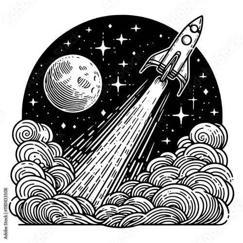 Rocket Launching into Starry Night Sky vector