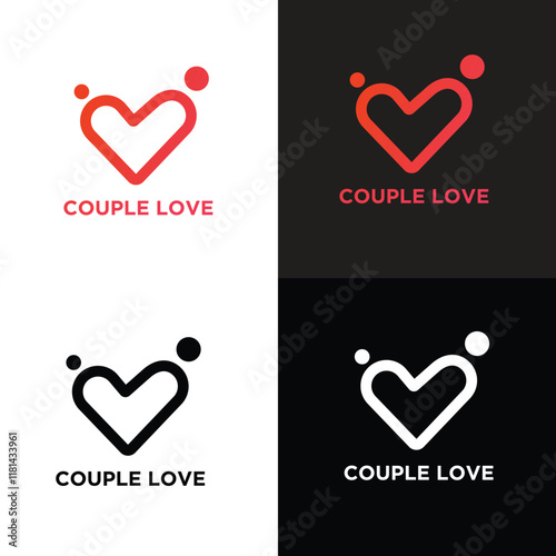 heart and people Combination Couple Love Logo Design