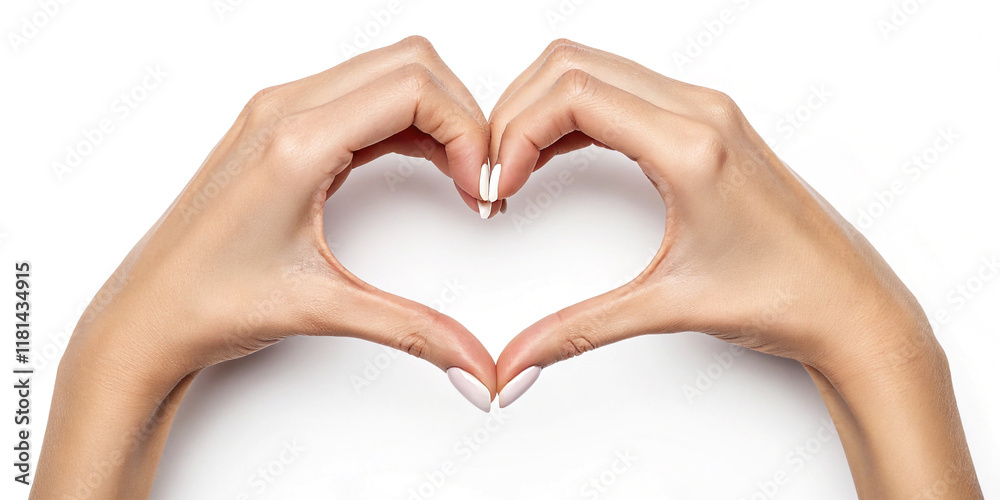 Fototapeta premium A Heartwarming Gesture of Love with Hands Forming a Heart Shape Against a White Background