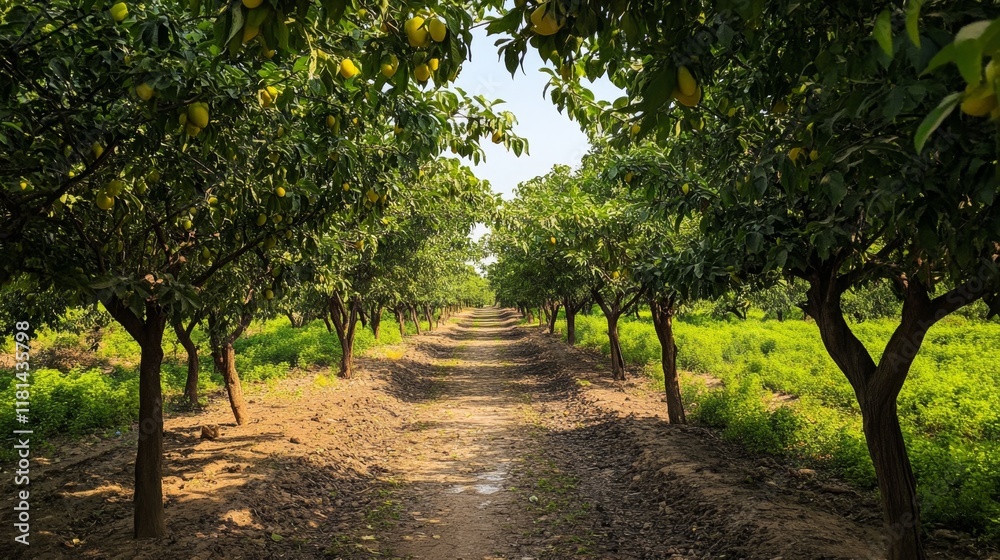 Fruit Orchard Path - A Scenic Countryside View Fruit Orchard Path - A Scenic Countryside View