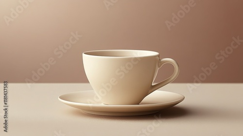 Simple white cup on saucer against a soft pastel background showcasing minima...
