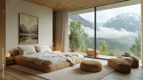 Cozy modern bedroom with natural light and minimalist decor featuring wooden ...