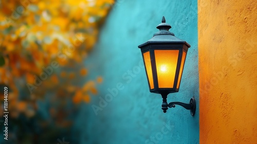 Elegant street lamp beside a minimalist wall on a calm morning
