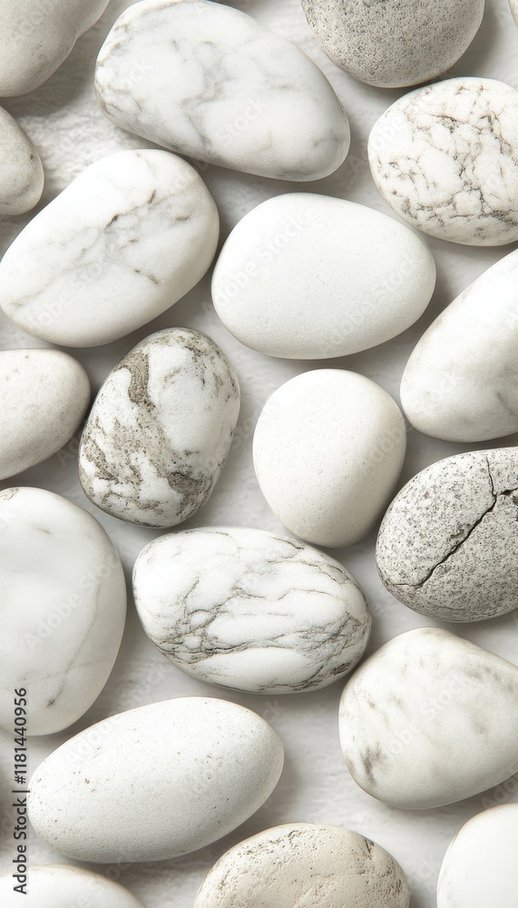 Smooth White and Grey Pebbles on White Background, Texture, Natural Stone Collection for Spa Smooth White and Grey Pebbles on White Background, Texture, Natural Stone Collection for Spa