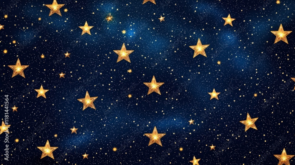 Fototapeta premium A vivid night sky filled with golden stars against a deep blue backdrop, creating a serene and enchanting celestial scene.