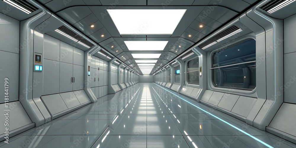 Obraz premium A Futuristic 3D Rendering of a Modern Gray Hallway