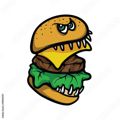 Monster burger cartoon vector illustration
